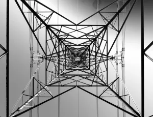 Steel Framework Construction Prints: Beneath the pylon - mono