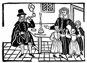 Family group: father with pipe producing much smoke while his wife and children seem Family group: father with pipe producing much smoke while his wife and children seem