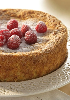 Flourless almond orange cake topped with fresh raspberries Flourless almond orange cake topped with fresh raspberries