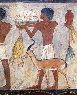 Fragment of wall painting depicting scene of preparation of offerings, from the tomb of Unsu at west Thebes, detail Fragment of wall painting depicting scene of preparation of offerings, from the tomb of Unsu at west Thebes, detail