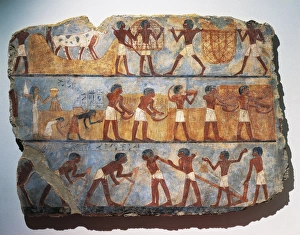 Fragment of wall painting depicting sowing and harvesting scene, from tomb of Onsu at west Thebes Fragment of wall painting depicting sowing and harvesting scene, from tomb of Onsu at west Thebes