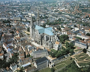 France, Aerial view of Chartres with Cathedral of Notre-Dame France, Aerial view of Chartres with Cathedral of Notre-Dame