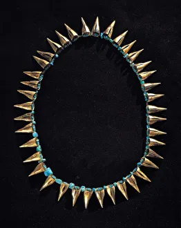 Gold and turquoise necklace. Pre-Inca civilization, Peru, Chimu culture Gold and turquoise necklace. Pre-Inca civilization, Peru, Chimu culture