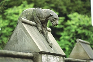 Great Britain, Wales, South Glamorgan, Cardiff Castle, a stone lion guards south of Great Britain, Wales, South Glamorgan, Cardiff Castle, a stone lion guards south of