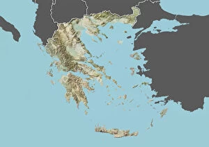 North Macedonia Collection: Greece, Relief Map With Border and Mask