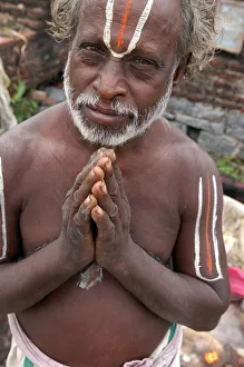 Hindu priest with Vishnu marks on his body Hindu priest with Vishnu marks on his body