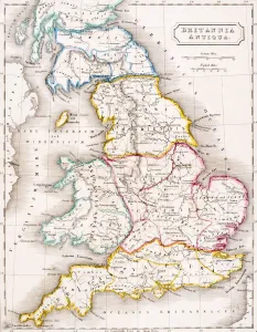 Prints of Map of England Britannia Antiqua From The Atlas of Ancient Geography by Samuel Butler published London circa 1829 Map Prints: Print of Map of England from 1829 Atlas