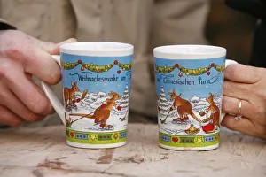 Hot wine cups at Munich christmas market Hot wine cups at Munich christmas market