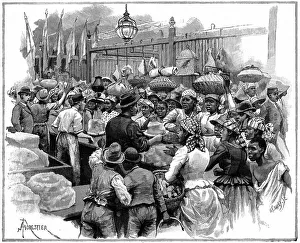 Ice stall in the market, Georgetown, Demerara, Guyana (British Guyana) Wood engraving Ice stall in the market, Georgetown, Demerara, Guyana (British Guyana) Wood engraving
