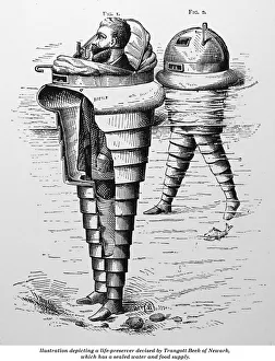 Illustration depicting a life-preserver devised by Trangott Beek of Newark