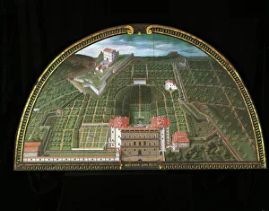 Italy, Florence, lunette featuring Pitti Palace, from series of fourteen lunettes representing the Medici Villas by Italy, Florence, lunette featuring Pitti Palace, from series of fourteen lunettes representing the Medici Villas by