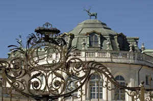 Italy, Piedmont Region, Stupinigi, entrance gate with House of Savoy coat of arms at Royal hunting lodge Italy, Piedmont Region, Stupinigi, entrance gate with House of Savoy coat of arms at Royal hunting lodge
