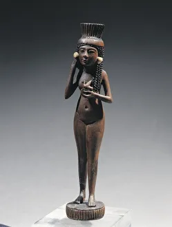 Ivory and wood mirror handle in form of female figure Ivory and wood mirror handle in form of female figure