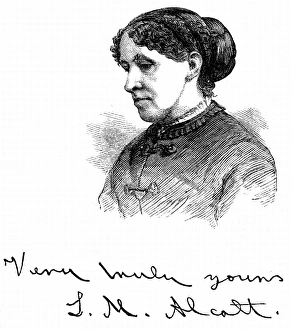 Louisa May Alcott (1832-1888) American writer. Wood engraving 1875 Louisa May Alcott (1832-1888) American writer. Wood engraving 1875