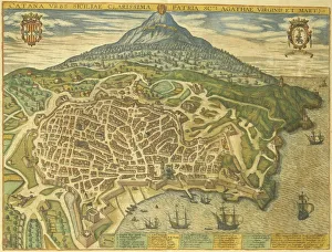 Map of Catania from Civitates Orbis Terrarum by Georg Braun, 1541-1622 and Franz Hogenberg, 1540-1590, engraving