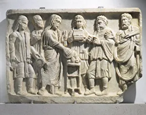 Marble relief depicting sacrifice scene Marble relief depicting sacrifice scene