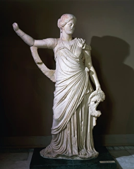 Marble statue of Melpomene, Muse of Tragedy, from Frigidarium of Baths of Faustina at Miletus, Turkey Marble statue of Melpomene, Muse of Tragedy, from Frigidarium of Baths of Faustina at Miletus, Turkey