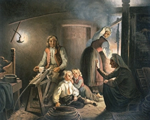 Norway, Bergen, colour print of the telling of old Norwegian Tales Norway, Bergen, colour print of the telling of old Norwegian Tales