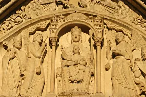 Notre Dame of Paris cathedral Santa Anns Gate arch and tympanum Virgin and child Notre Dame of Paris cathedral Santa Anns Gate arch and tympanum Virgin and child