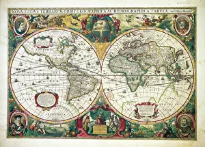 Nova totius Terrarum Orbis Geographica ac hydrographica tabula, by Henricus Hondius, Amsterdam, illustrated copperplate Nova totius Terrarum Orbis Geographica ac hydrographica tabula, by Henricus Hondius, Amsterdam, illustrated copperplate