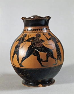 Oenochoe attributed to Amasis Painter with scene representing Heracles and Nemean lion, 560-550 B.C Oenochoe attributed to Amasis Painter with scene representing Heracles and Nemean lion, 560-550 B.C