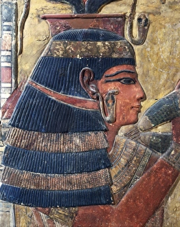 Painted bas-relief depicting goddess Hathor from the Valley of the Kings, Tomb of Seti I Painted bas-relief depicting goddess Hathor from the Valley of the Kings, Tomb of Seti I