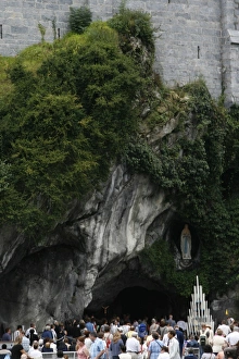 Pilgrims outside the Lourdes grotto Pilgrims outside the Lourdes grotto
