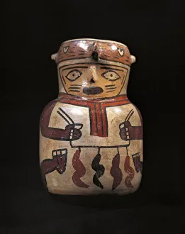 Polychrome ceramic anthropomorphic shaped vase, from Peru Polychrome ceramic anthropomorphic shaped vase, from Peru