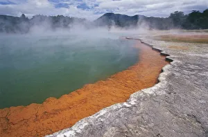 Pool of hot water in a landscape, Champagne Pool, Waiotapu Thermal Park, Bay of Plenty, Rotorua, North Island Pool of hot water in a landscape, Champagne Pool, Waiotapu Thermal Park, Bay of Plenty, Rotorua, North Island