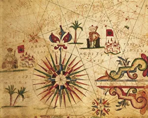 Portolan chart depicting Tripolitania, Africa and wind rose, by Francesco Oliva, 1631 Portolan chart depicting Tripolitania, Africa and wind rose, by Francesco Oliva, 1631