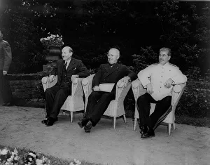 Potsdam Conference July 1945: The Allied leaders, left to right, Clement Atlee (Britain) Potsdam Conference July 1945: The Allied leaders, left to right, Clement Atlee (Britain)