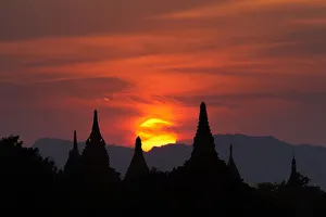 Red sunset over the stupas and pagodas of Bagan, Myanmar 2 Red sunset over the stupas and pagodas of Bagan, Myanmar 2