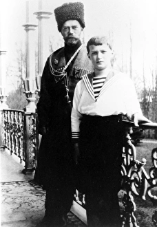 Russian emperor nicholas ll and his son alexei in tsarskoye selo, near petrograd in 1915 Russian emperor nicholas ll and his son alexei in tsarskoye selo, near petrograd in 1915