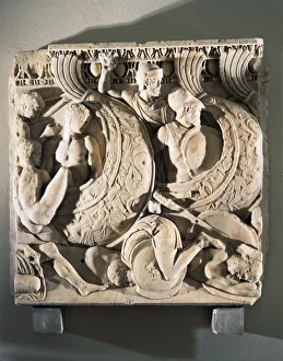 Sarcophagus relief depicting naval battle scene Sarcophagus relief depicting naval battle scene
