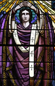 Stained glass in Saint-Pothin church :saint John Stained glass in Saint-Pothin church :saint John