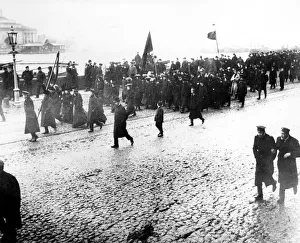 Students of university quay demostrate with red flags in petersburg in 1905 Students of university quay demostrate with red flags in petersburg in 1905