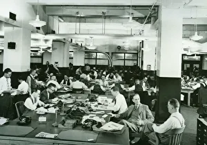 Sub-editors in a newspaper news room. Circa 1945 Sub-editors in a newspaper news room. Circa 1945