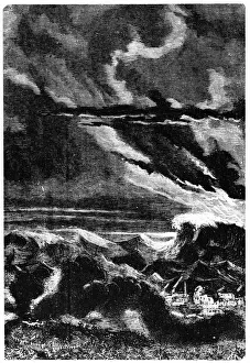 Tidal wave caused by the launch of the space capsule Columbiad. From Jules Verne Autour de la Lune Tidal wave caused by the launch of the space capsule Columbiad. From Jules Verne Autour de la Lune