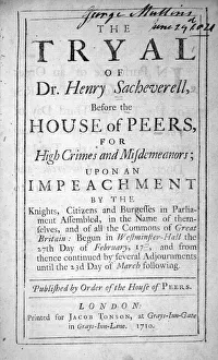 Title page of The Tryal of Dr Henry Sacheverell, London 1710. Sacheverell Title page of The Tryal of Dr Henry Sacheverell, London 1710. Sacheverell