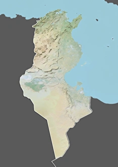 Tunisia, Relief Map with Border and Mask Tunisia, Relief Map with Border and Mask