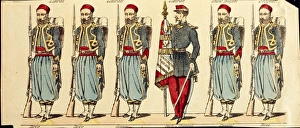Turcos, colonial troops flanking Zouaves during conquest of Algeria and Morocco, from Epinal soldiers series Turcos, colonial troops flanking Zouaves during conquest of Algeria and Morocco, from Epinal soldiers series