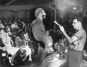 Fidel Castro Prints: Print of Fidel Castro interviewing Bay of Pigs invasion prisoners
