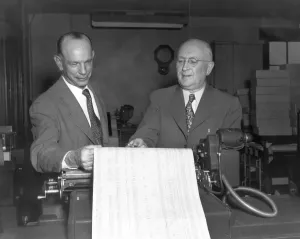 Businessmen In Suits Prints: Executives Viewing Data Sheets