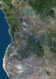 Angola Print with Borders and Neighbouring Countries Satellite Image