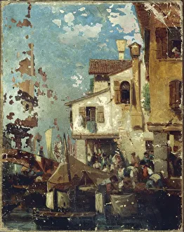 View of street of Chioggia (Venice), by Riccardi Luigi, painting View of street of Chioggia (Venice), by Riccardi Luigi, painting
