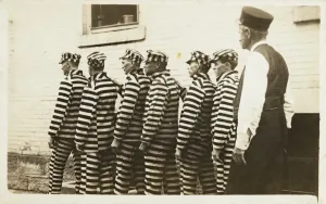 Prints of Postcard of Convicts Wearing Striped Uniforms. Postcard of Convicts Wearing Striped Uniforms Vintage Postcard Prints: Convict Striped Uniform Print