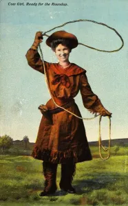 Prints of Postcard of a Cowgirl Ready for the Roundup. Cow Girl, Ready for the Roundup Vintage Postcard Prints: Cowgirl Print, Ready for the Roundup