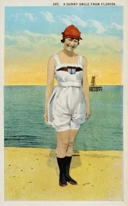 Prints of Postcard of Smiling Woman on Beach in Florida. ca. 1924, A Sunny Smile from Florida Vintage Postcard Prints: Print of a Smiling Woman on Florida Beach, circa 1924