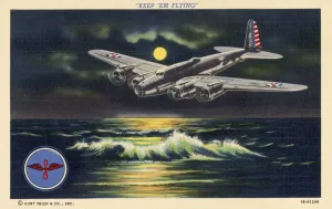 Prints of B-17 Flying over the Water. ca. 1941, Temple, Texas, USA, B-17 Flying over the Water Vintage Postcard Prints: B-17 Flying over the Water Print