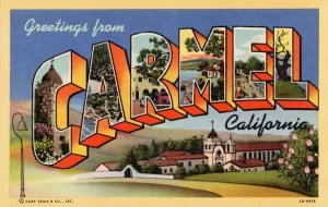 Prints of Greeting Card from Carmel, California. ca. 1942, Carmel, California, USA, CARMEL-BY-THE-SEA Vintage Postcard Prints: Greeting Card Print of Carmel, California Landscape